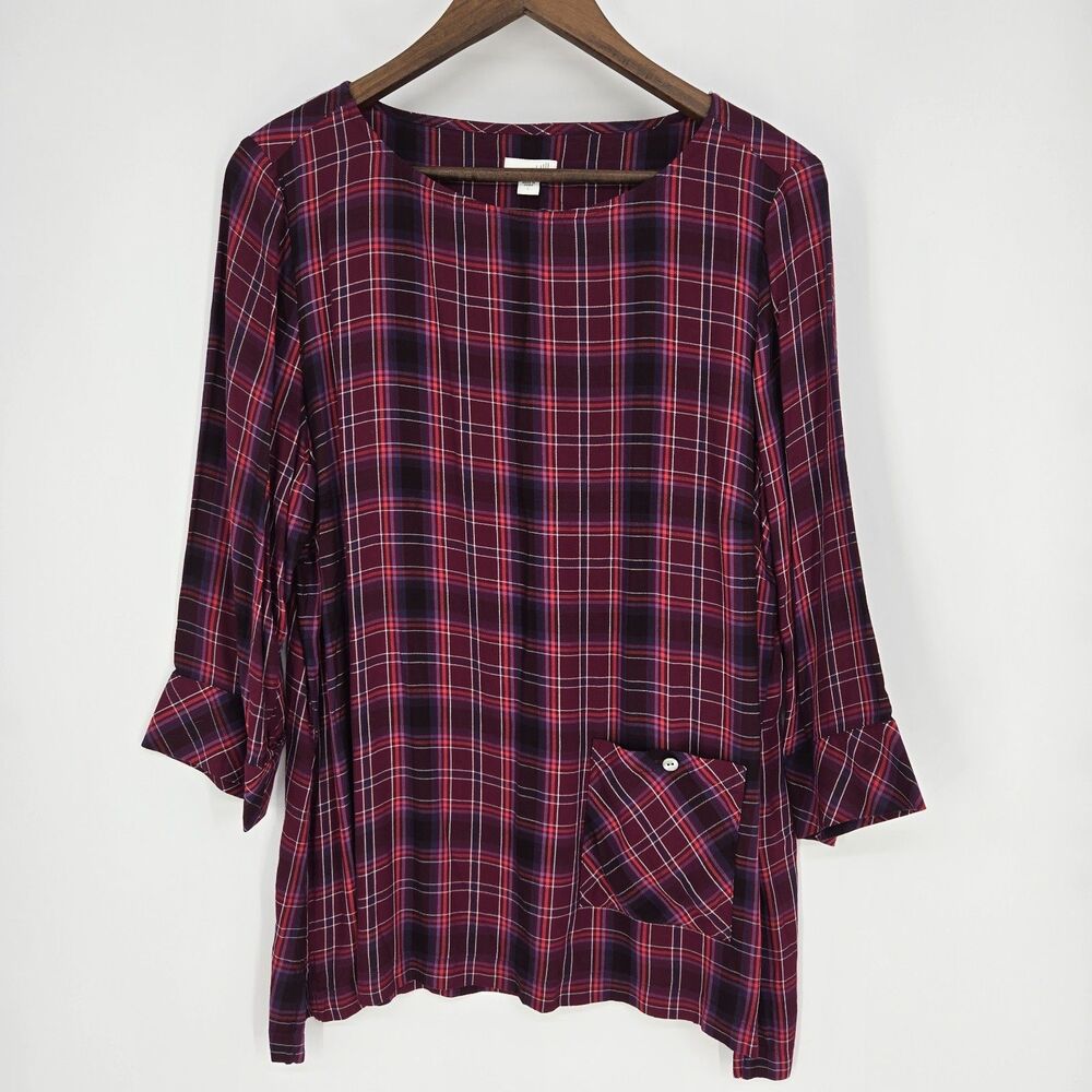 J Jill Plaid Tunic3/4 Sleeve Flowy Large